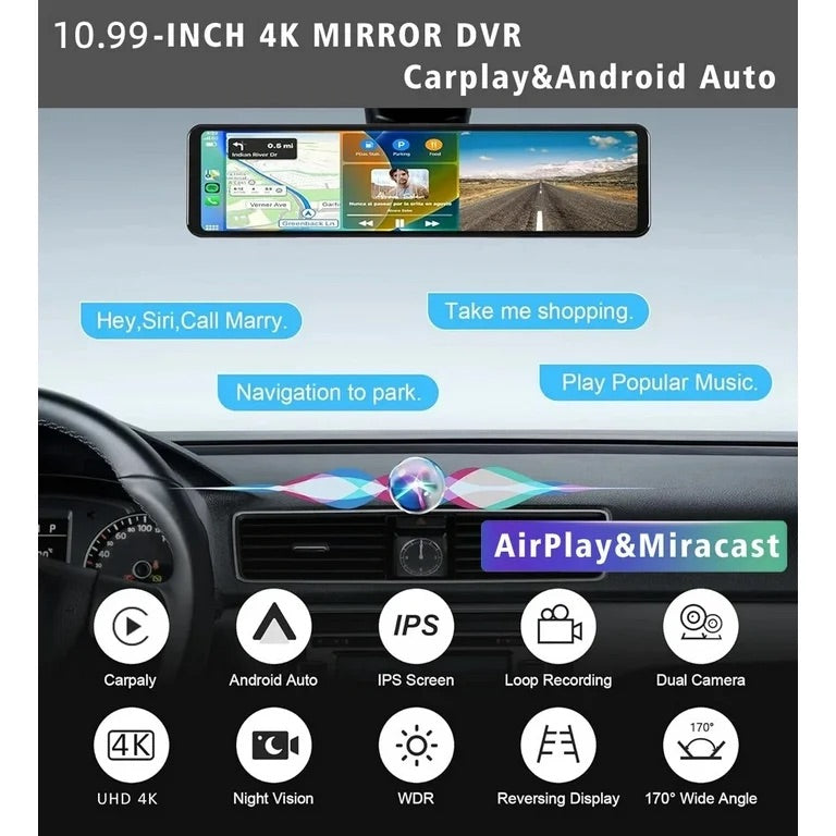 Pametni retrovizor sa 4k kamerom CarPlay i Android Auto
