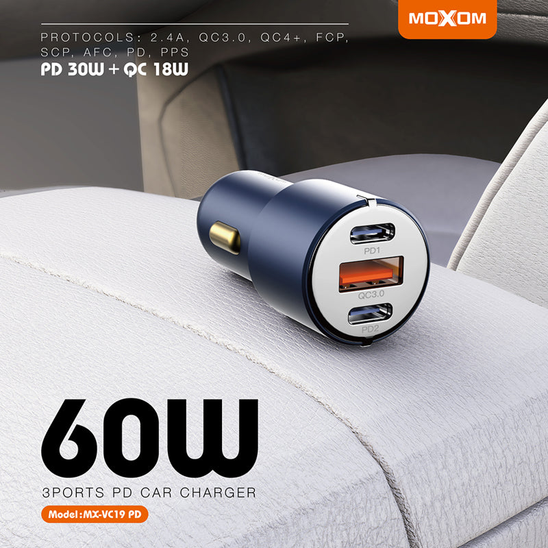 Auto punjac Moxom MX-VC19 60W 3 ports crni