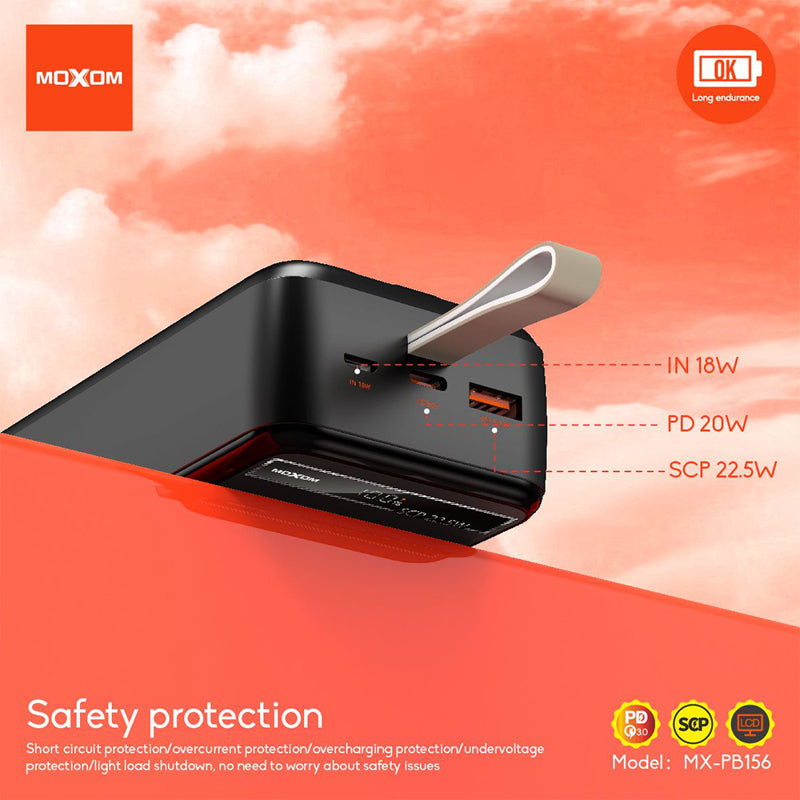 Power bank Moxom MX-PB156 fast charging 30000mAh SCP22.5W+ PD20W 2.4A crni