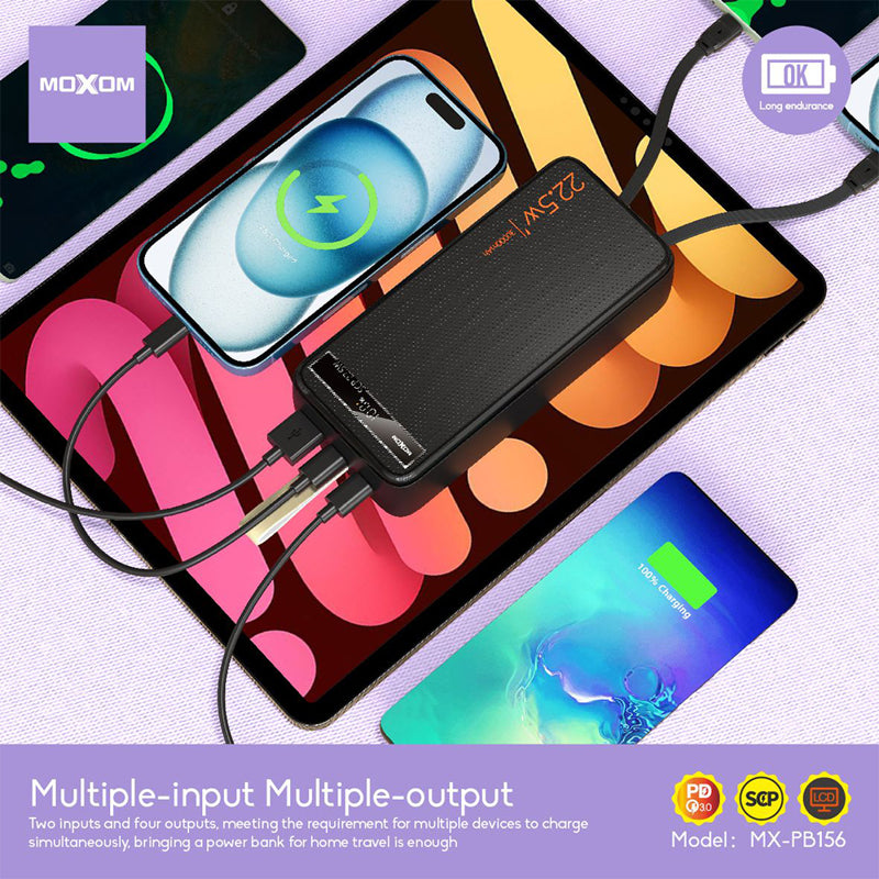 Power bank Moxom MX-PB156 fast charging 30000mAh SCP22.5W+ PD20W 2.4A crni