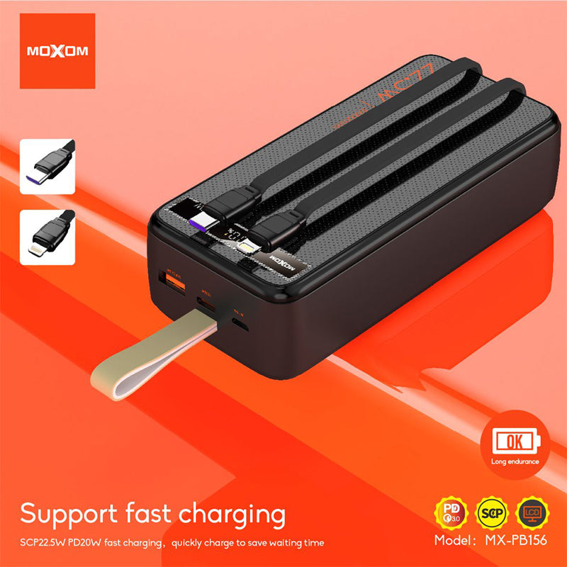 Power bank Moxom MX-PB156 fast charging 30000mAh SCP22.5W+ PD20W 2.4A crni