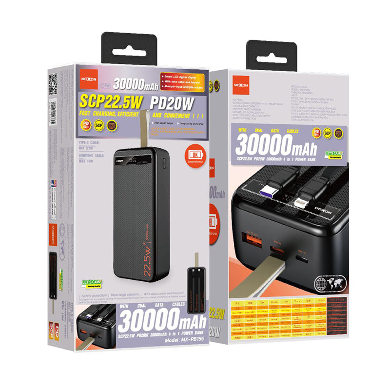Power bank Moxom MX-PB156 fast charging 30000mAh SCP22.5W+ PD20W 2.4A crni