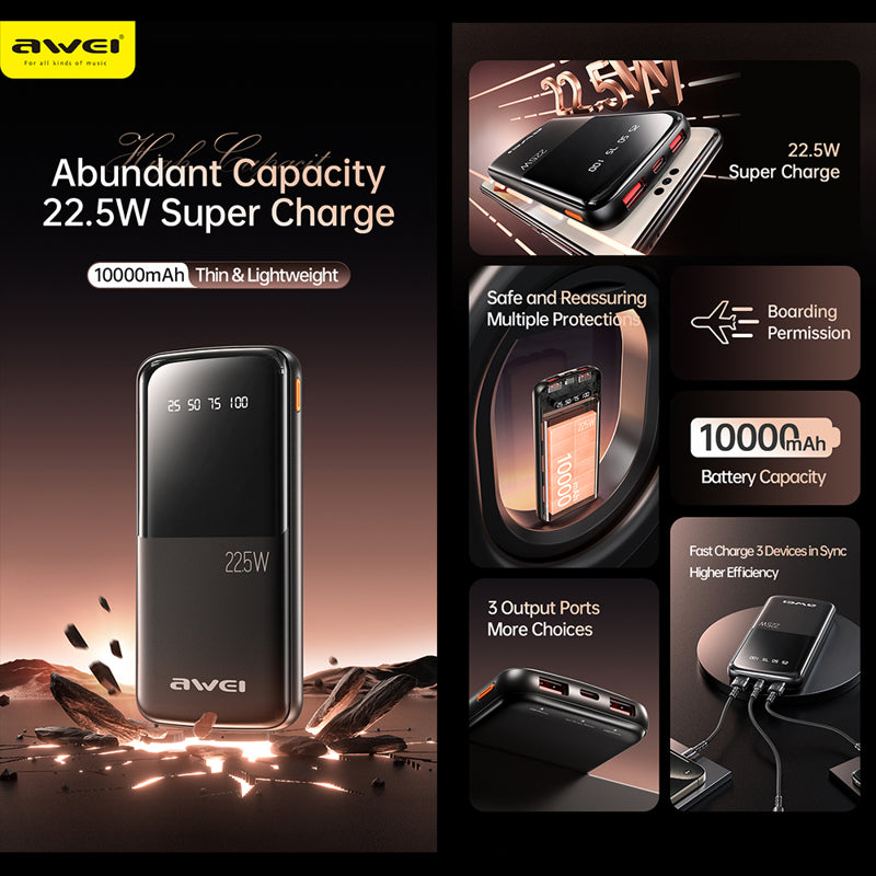 Power bank AWEI P10K 10000mAh crni