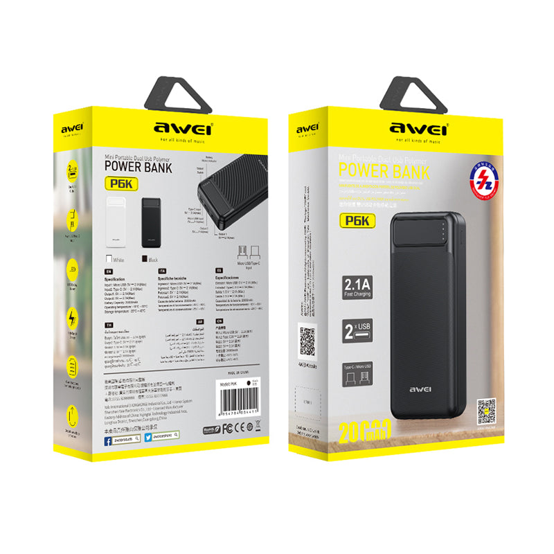 Power bank AWEI P6K 20000mAh crni