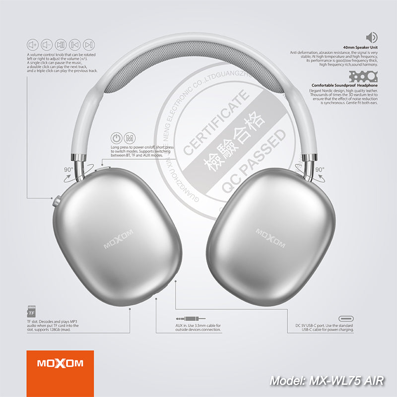 Slusalice bluetooth Moxom MX-WL75 AIR srebrne