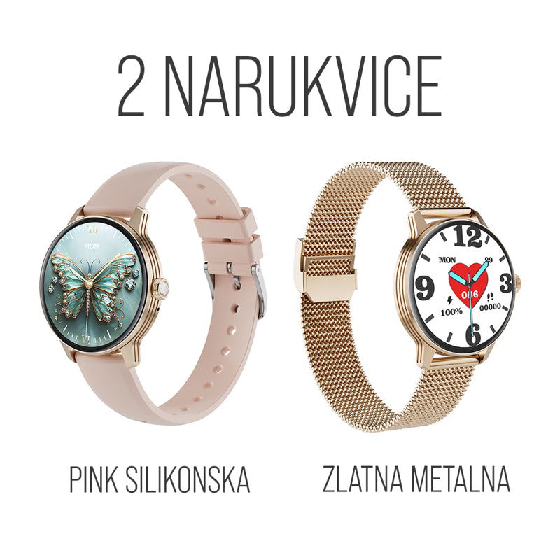 Smart watch OD9 zlatni (zlatna metalna i pink silikonska narukvica)