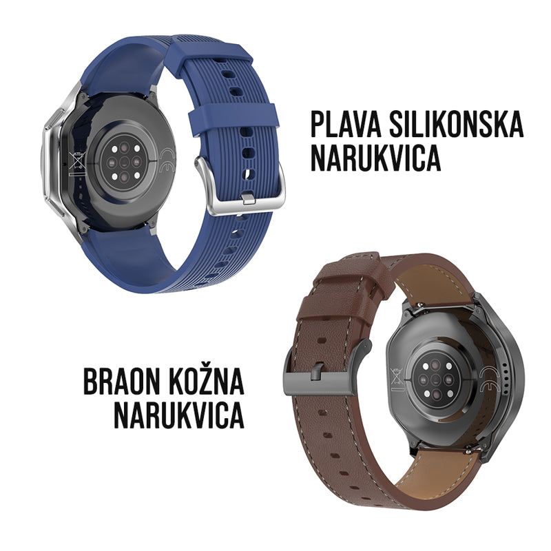 Smart watch DT Watch X plavi (plava silikonska i braon kozna narukvica)