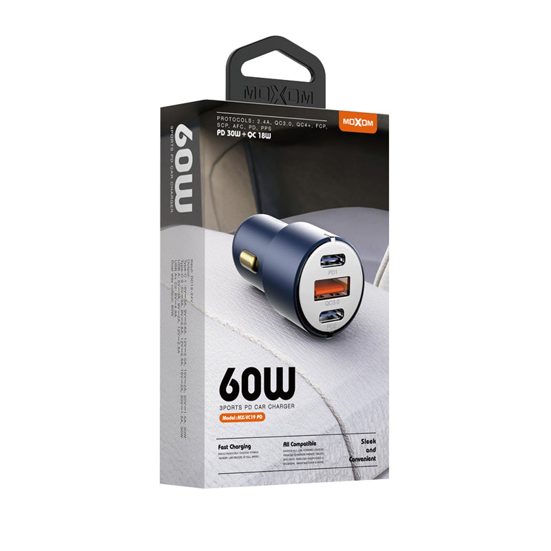 Auto punjac Moxom MX-VC19 60W 3 ports crni