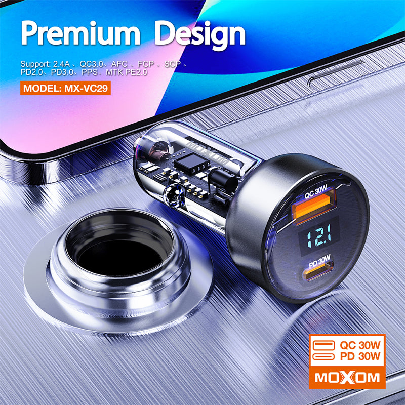 Auto punjac Moxom MX-VC29 USB-A+PD 60W crni