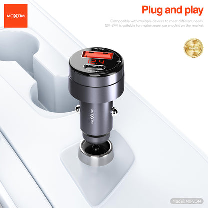 Auto punjac Moxom MX-VC44 USB-A 18W+Type-C PD30W bez kabla crni