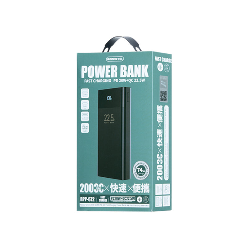 Power Bank Remax Reciuy Series RPP-672 brzo punjenje  20W+22.5W PD+QC 20000mAh crni