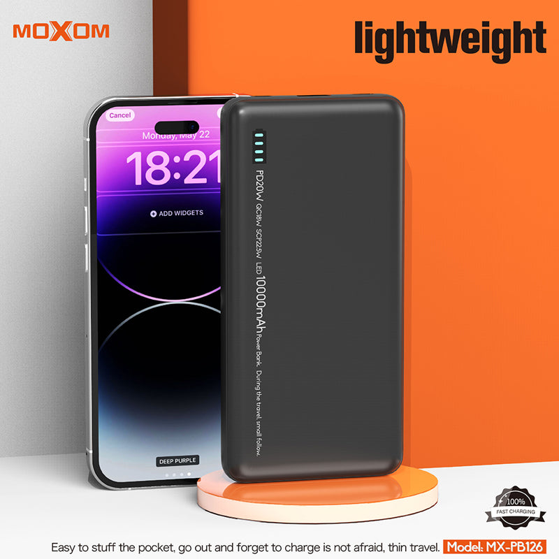 Power bank Moxom MX-PB126 PD20W QC18W SCP22.5W 10000mAh 2.4A crni