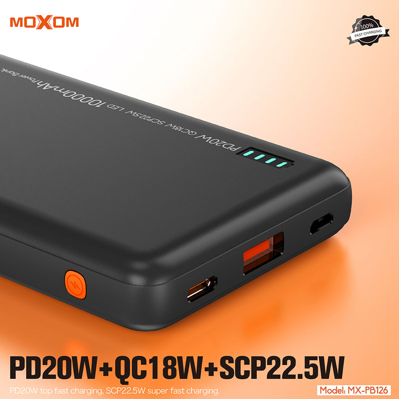 Power bank Moxom MX-PB126 PD20W QC18W SCP22.5W 10000mAh 2.4A crni