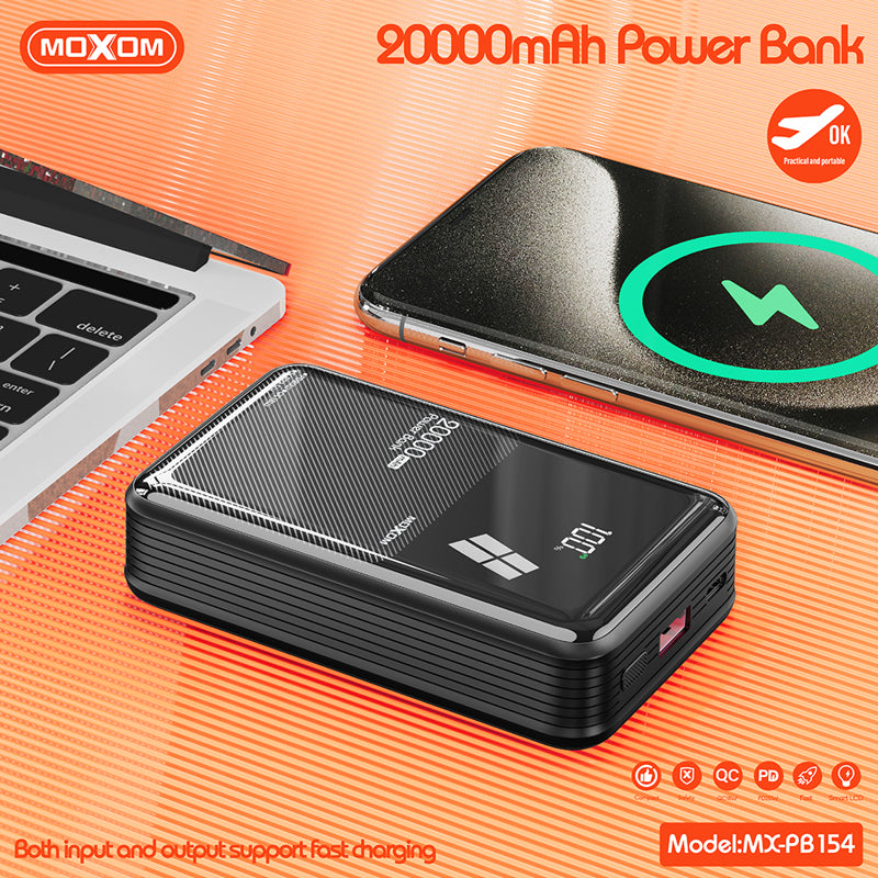 Power bank Moxom MX-PB154 20W PD+22.5W QC 20000mAh 2.4A crni