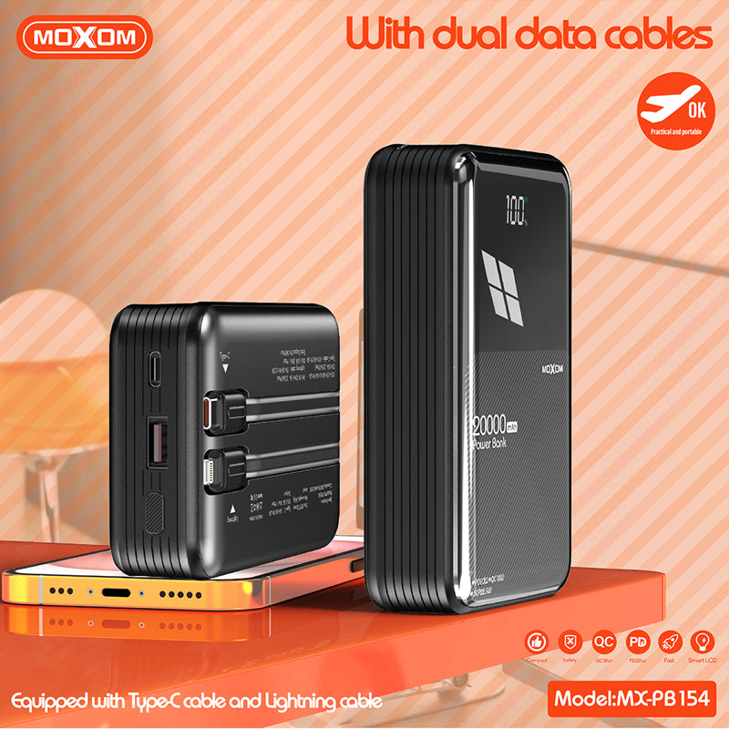 Power bank Moxom MX-PB154 20W PD+22.5W QC 20000mAh 2.4A crni