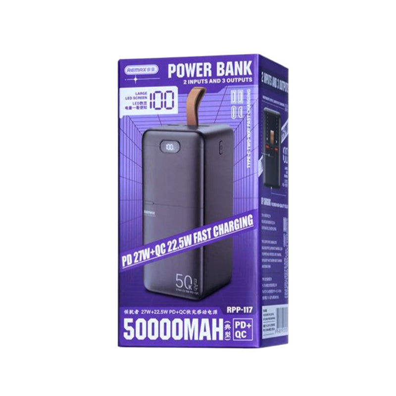 Power bank REMAX Piloteer 20W PD+22.5W 2.4A 50000mAh RPP-117 crni