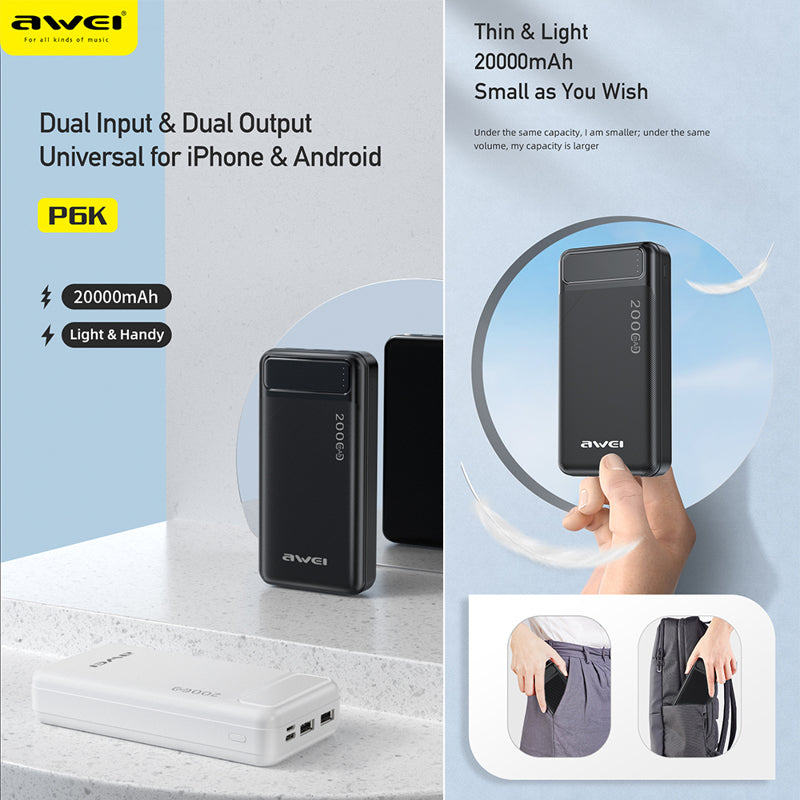 Power bank AWEI P6K 20000mAh crni