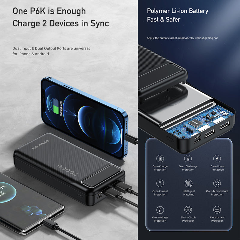 Power bank AWEI P6K 20000mAh crni