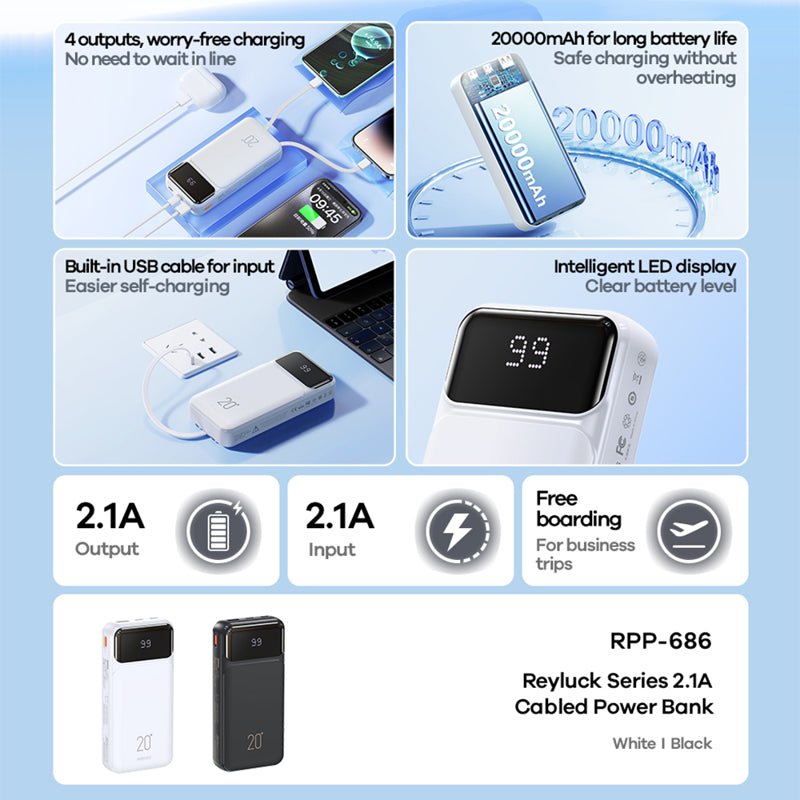 Power Bank REMAX Reyluck Series RPP-686 brzo punjenje 2.1A 20000mAh