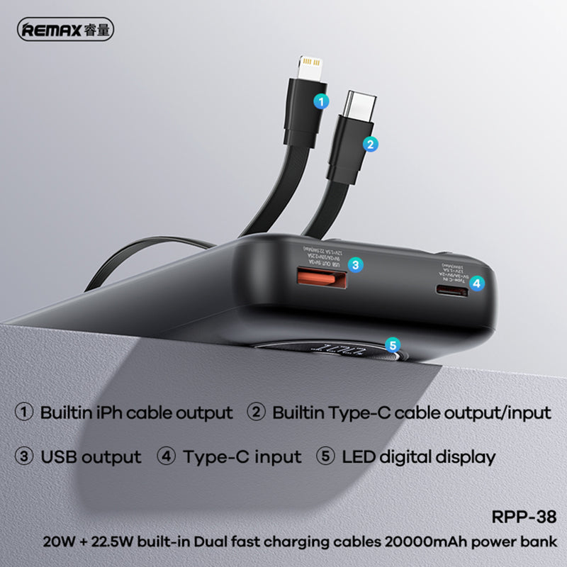 Power Bank REMAX  RPP-38 20WPD+22.5WQC 20000mAh