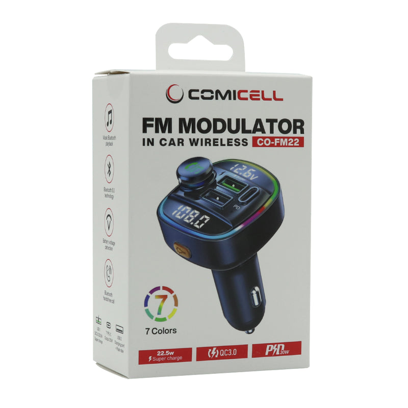 FM Modulator Comicell CO-FM22 2xUSB QC3.0 22.5W+Type-C PD 20W crni