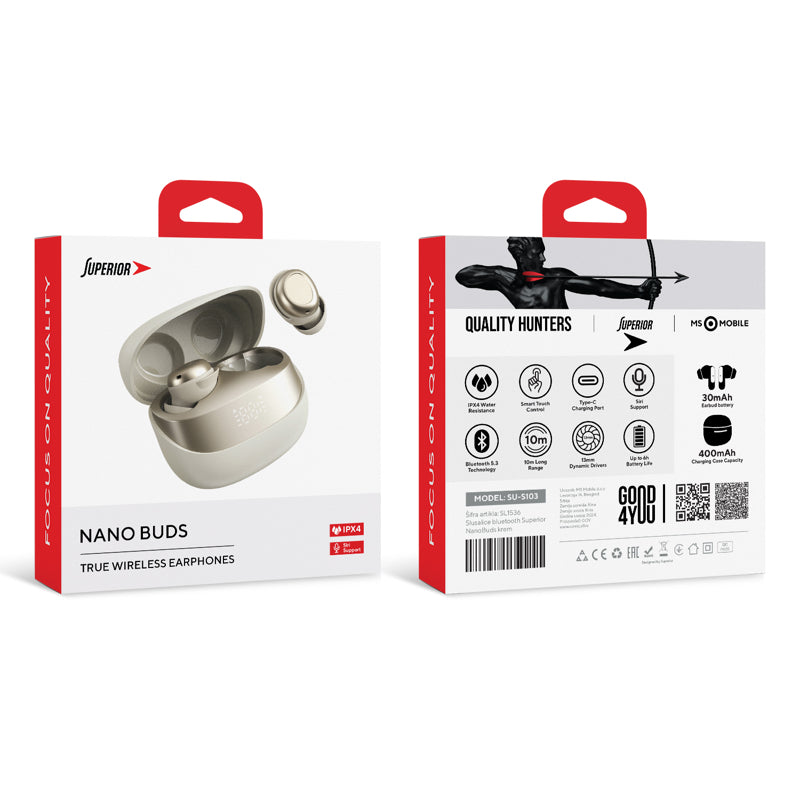 Slusalice bluetooth Superior NanoBuds krem