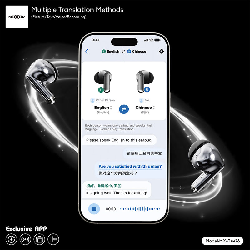 Slusalice bluetooth Moxom MX-TW78 AI prevodilac srebrne